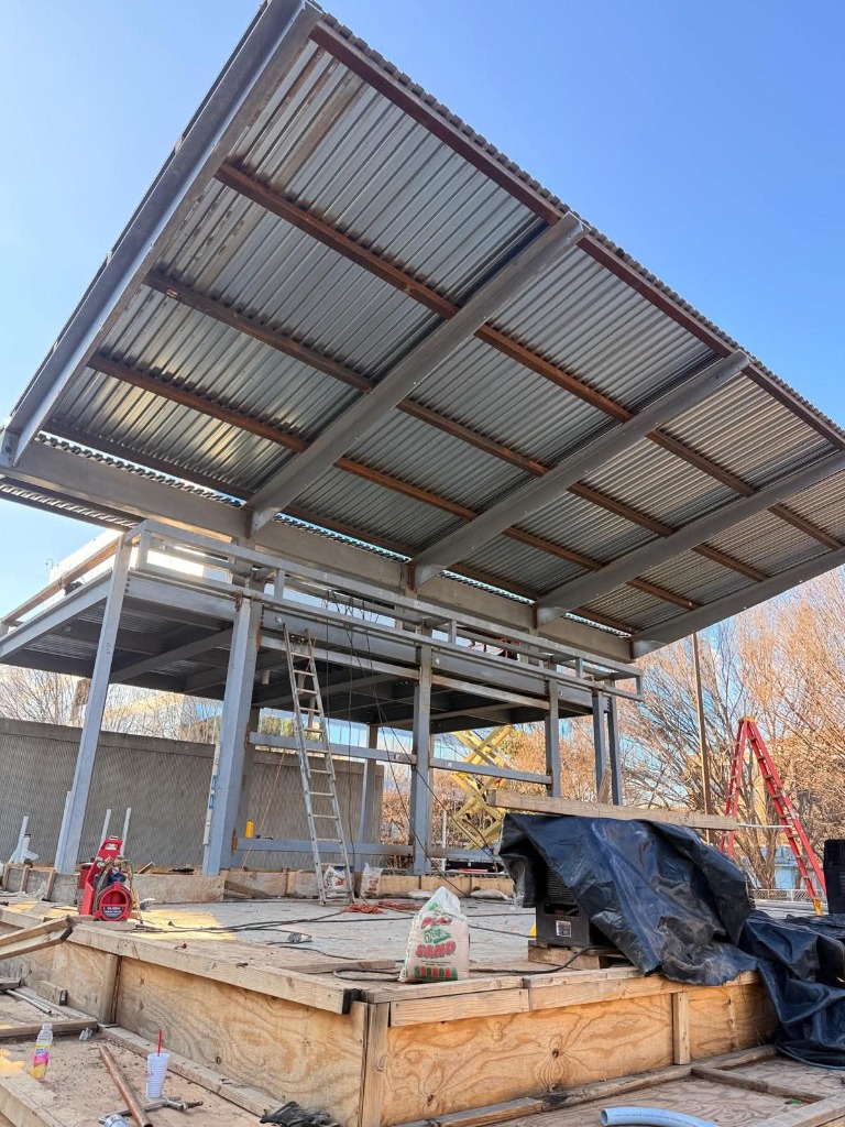 GS Steel cantilever canopy framing installed with precision